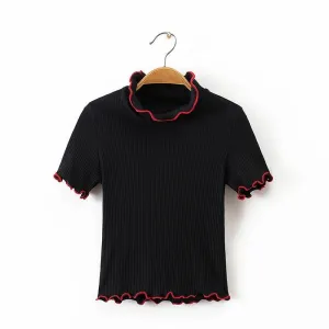Scallops Turtleneck Crop T-Shirt