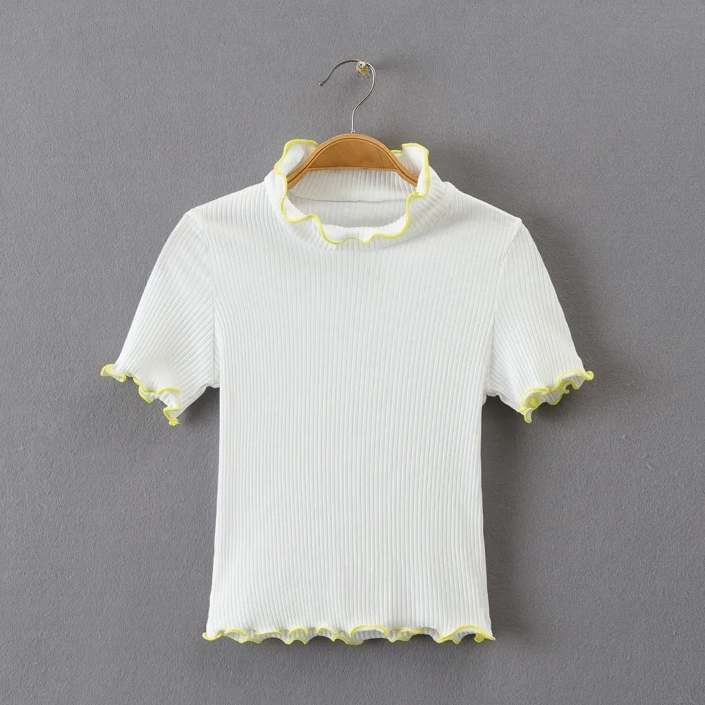 Scallops Turtleneck Crop T-Shirt