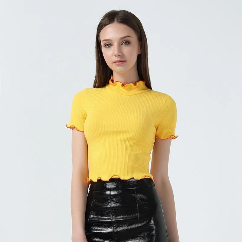 Scallops Turtleneck Crop T-Shirt