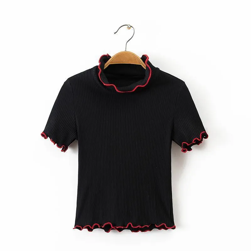 Scallops Turtleneck Crop T-Shirt