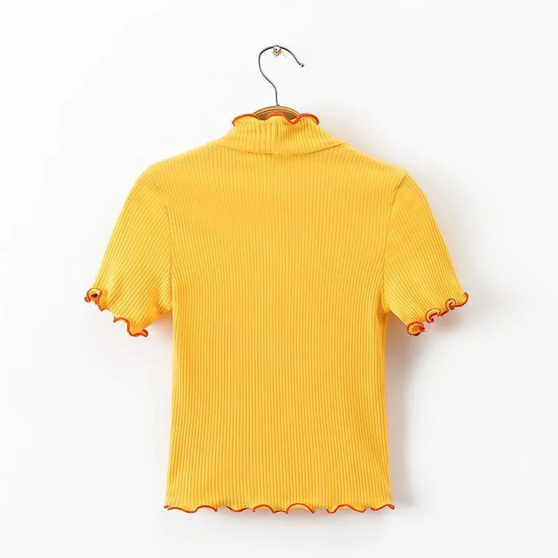 Scallops Turtleneck Crop T-Shirt