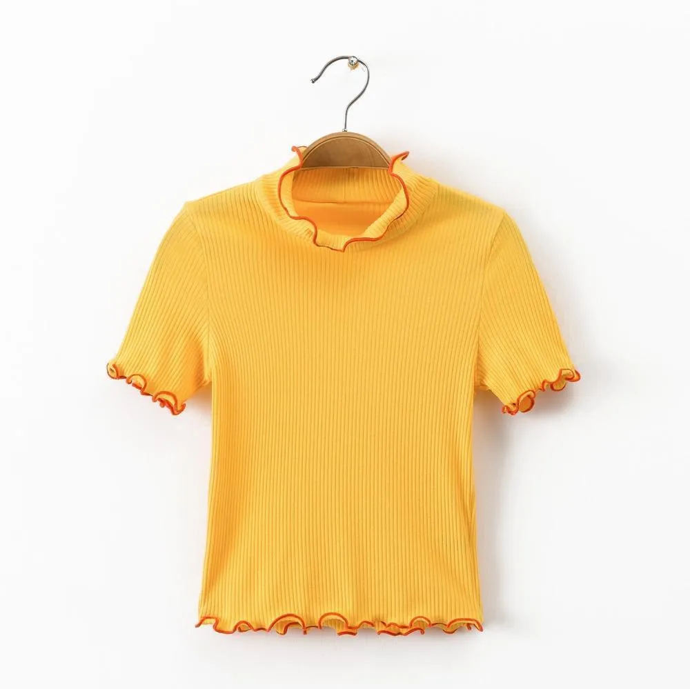 Scallops Turtleneck Crop T-Shirt