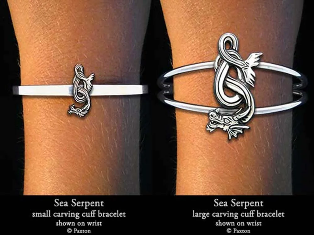 Sea Serpent Dragon Cuff Bracelet Sterling Silver