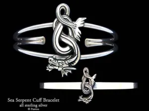 Sea Serpent Dragon Cuff Bracelet Sterling Silver