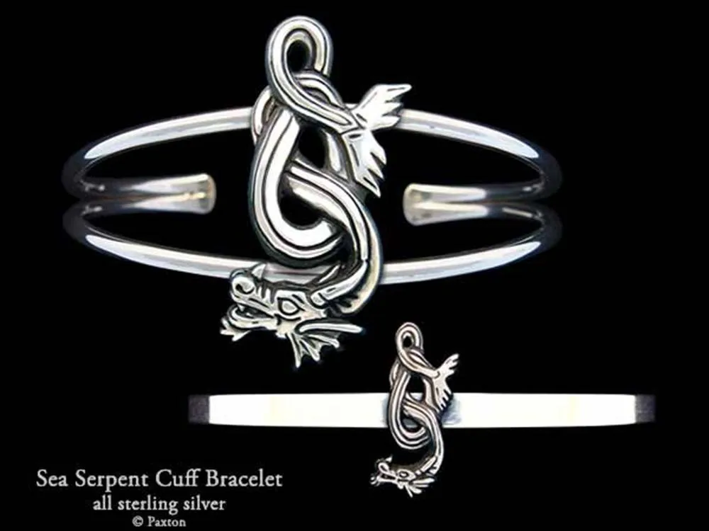 Sea Serpent Dragon Cuff Bracelet Sterling Silver