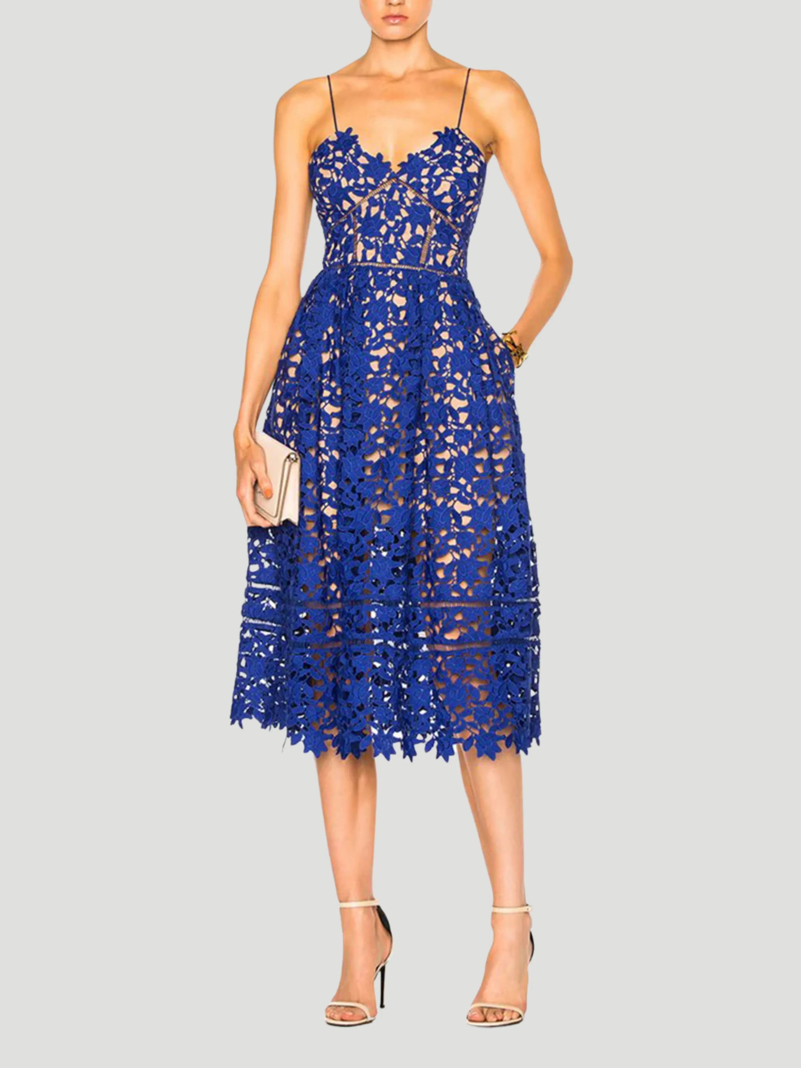 Self-Portrait Azalea Royal Blue Midi Dress