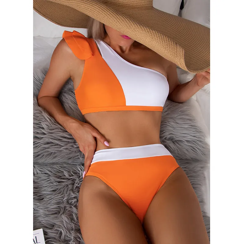 Sexy High Waist Bikini One Shoulder Women Swimsuit Ruffle Biquinis