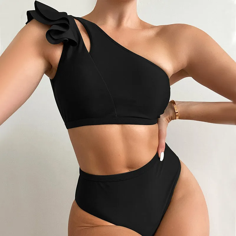 Sexy High Waist Bikini One Shoulder Women Swimsuit Ruffle Biquinis