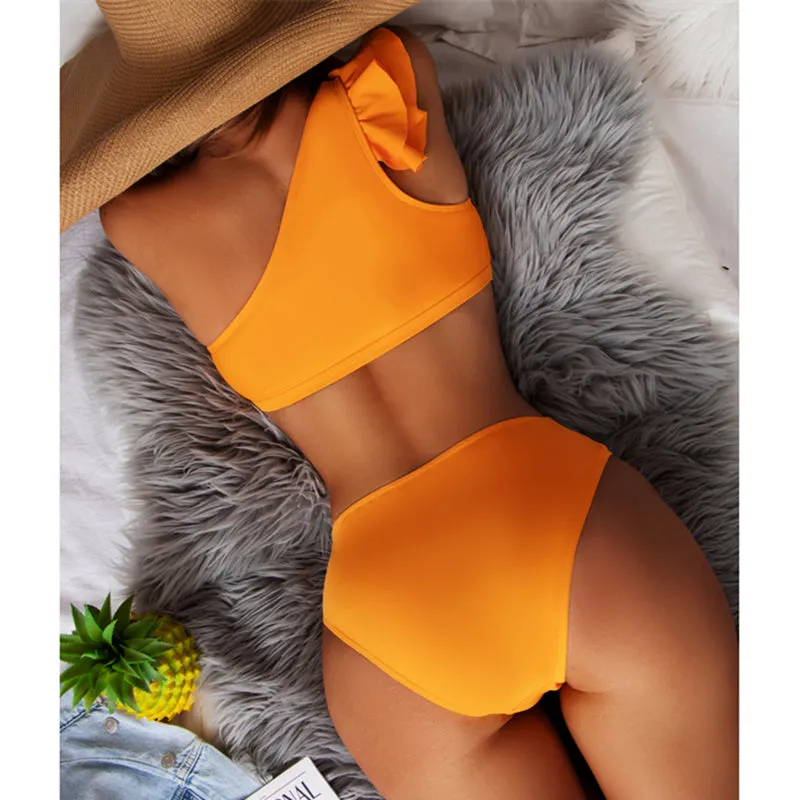 Sexy High Waist Bikini One Shoulder Women Swimsuit Ruffle Biquinis