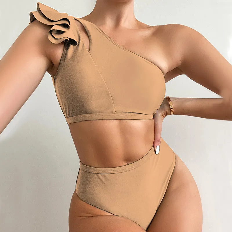Sexy High Waist Bikini One Shoulder Women Swimsuit Ruffle Biquinis