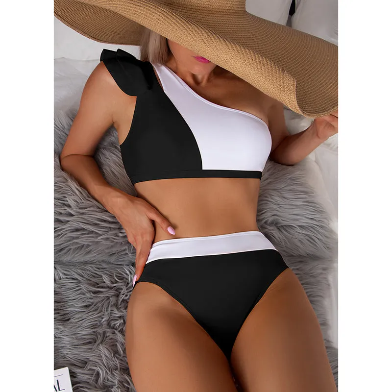 Sexy High Waist Bikini One Shoulder Women Swimsuit Ruffle Biquinis