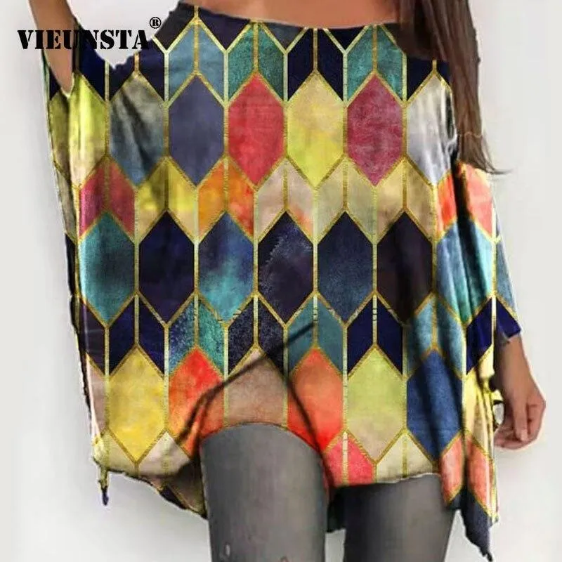Sexy Off Shoulder Geometric Print Women Blouse
