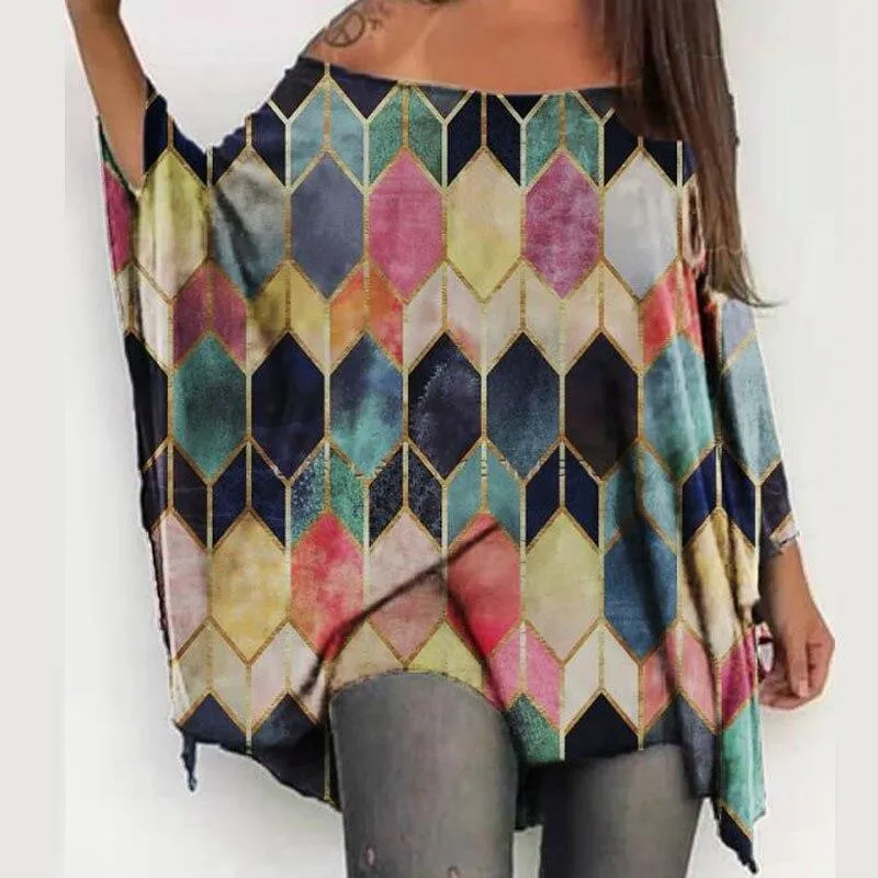 Sexy Off Shoulder Geometric Print Women Blouse