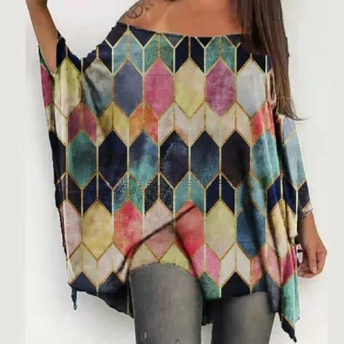Sexy Off Shoulder Geometric Print Women Blouse