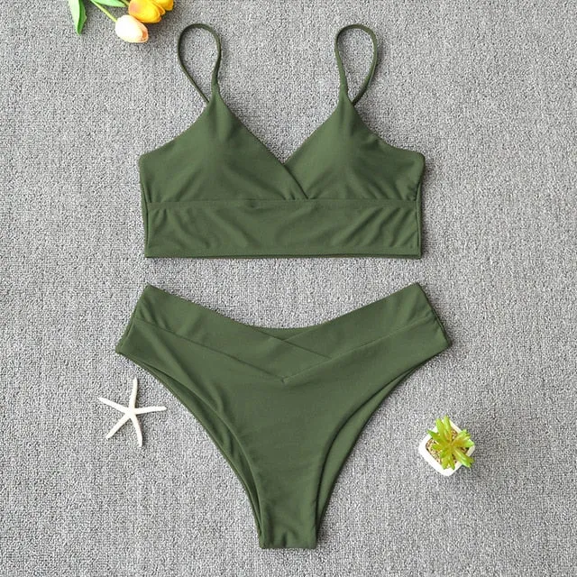 Sexy Solid Swimsuit  Bikini Push Up Swimwear Vest Bikini Set