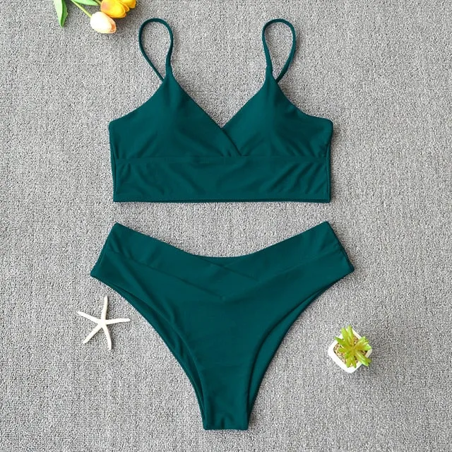 Sexy Solid Swimsuit  Bikini Push Up Swimwear Vest Bikini Set