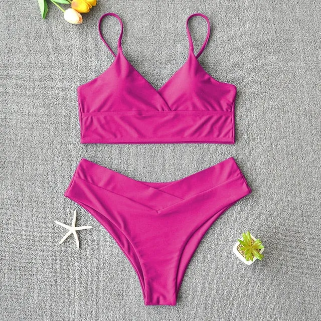 Sexy Solid Swimsuit  Bikini Push Up Swimwear Vest Bikini Set