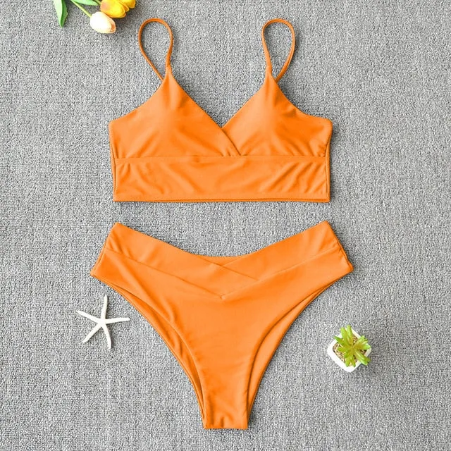 Sexy Solid Swimsuit  Bikini Push Up Swimwear Vest Bikini Set