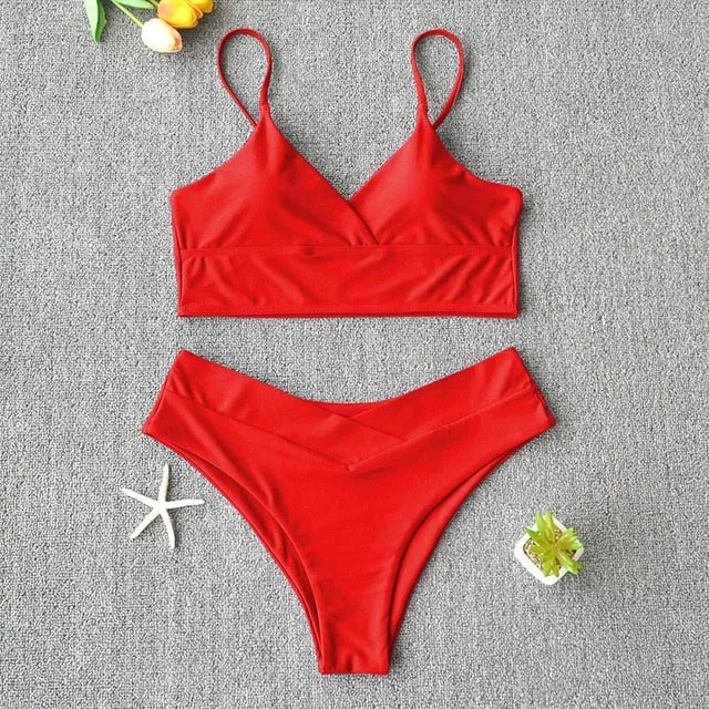 Sexy Solid Swimsuit  Bikini Push Up Swimwear Vest Bikini Set
