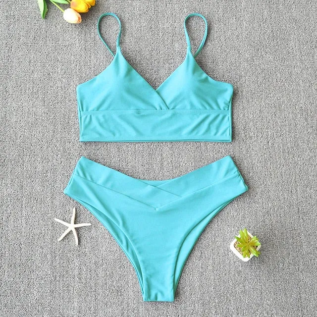 Sexy Solid Swimsuit  Bikini Push Up Swimwear Vest Bikini Set