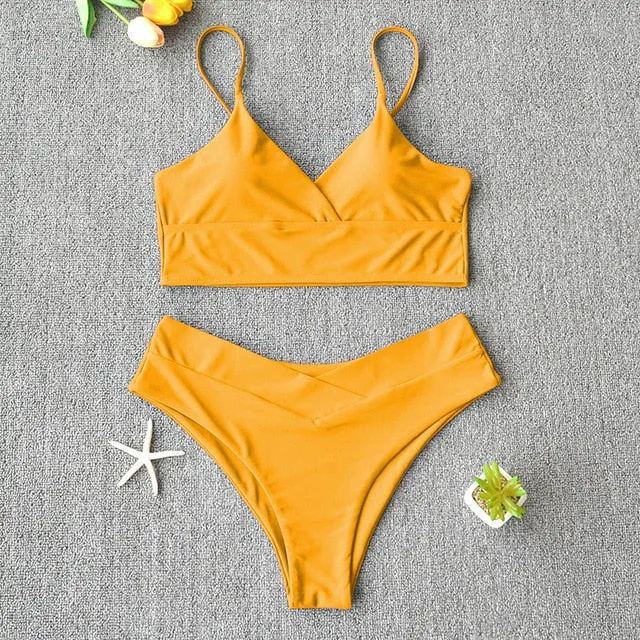 Sexy Solid Swimsuit  Bikini Push Up Swimwear Vest Bikini Set