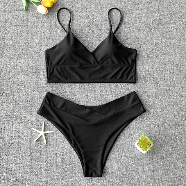 Sexy Solid Swimsuit  Bikini Push Up Swimwear Vest Bikini Set