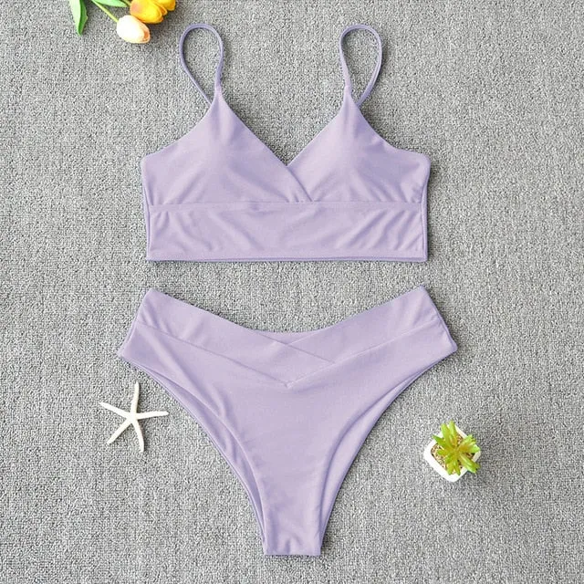 Sexy Solid Swimsuit  Bikini Push Up Swimwear Vest Bikini Set
