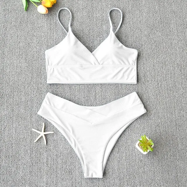 Sexy Solid Swimsuit  Bikini Push Up Swimwear Vest Bikini Set