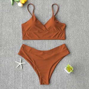 Sexy Solid Swimsuit  Bikini Push Up Swimwear Vest Bikini Set