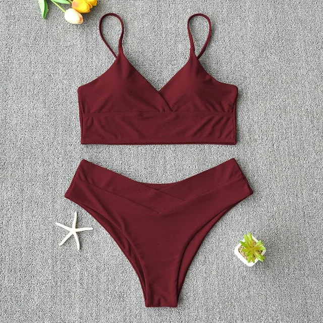 Sexy Solid Swimsuit  Bikini Push Up Swimwear Vest Bikini Set