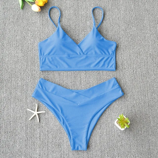 Sexy Solid Swimsuit  Bikini Push Up Swimwear Vest Bikini Set
