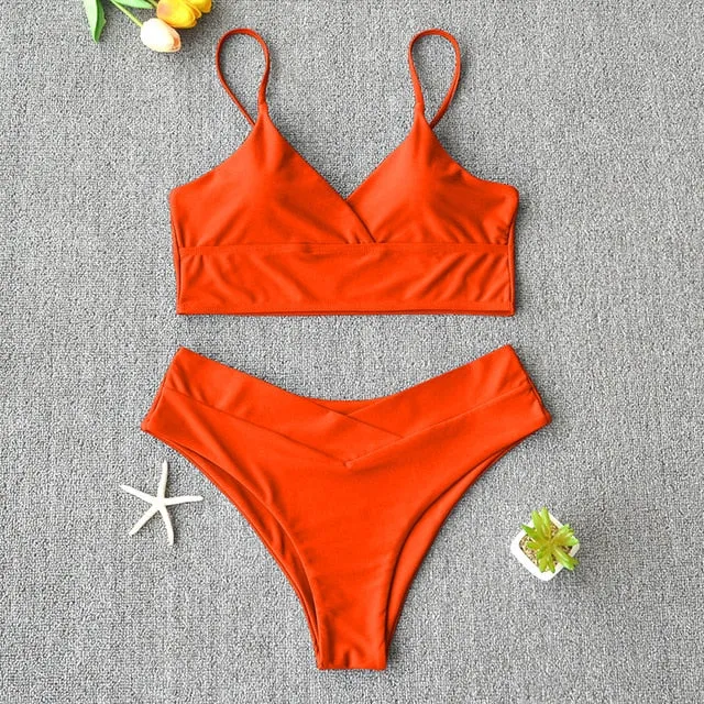 Sexy Solid Swimsuit  Bikini Push Up Swimwear Vest Bikini Set