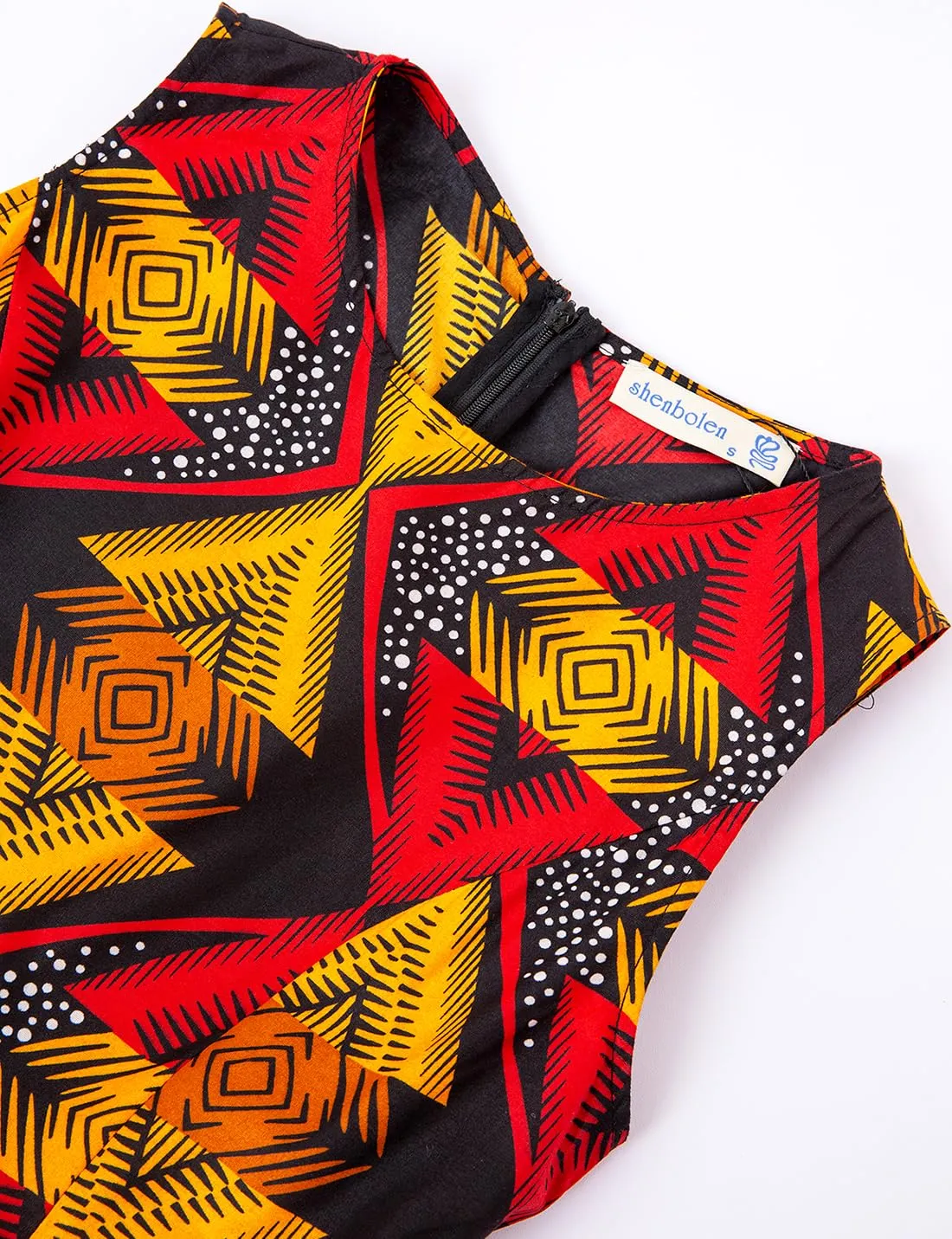 SHENBOLEN Women African Print Dresses Traditional Clothing Casual Party Dress(Small,W)