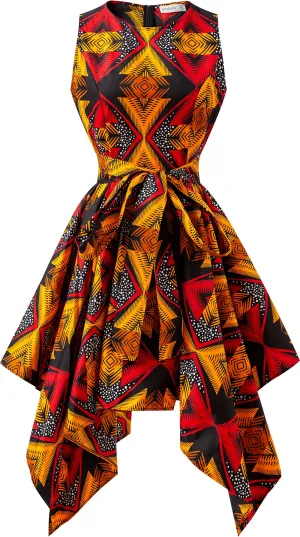 SHENBOLEN Women African Print Dresses Traditional Clothing Casual Party Dress(Small,W)