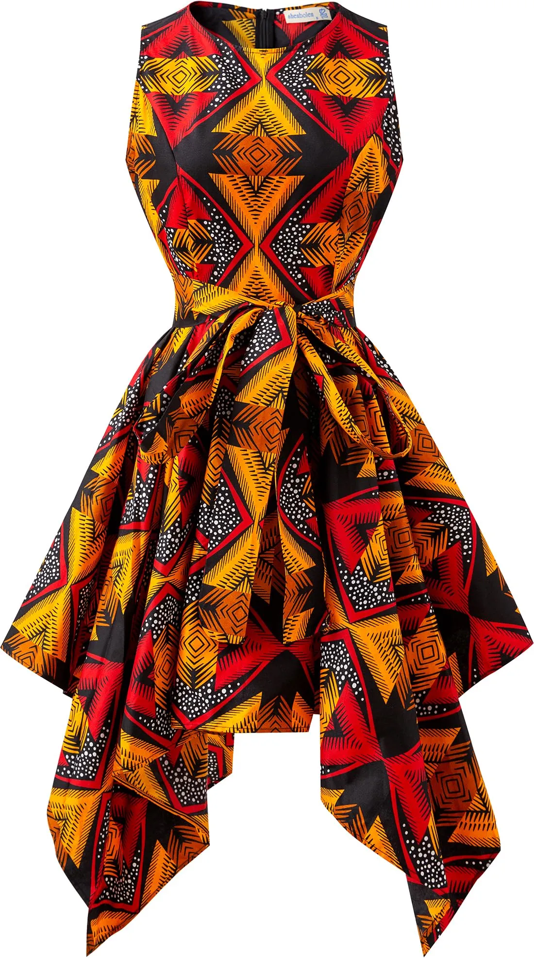 SHENBOLEN Women African Print Dresses Traditional Clothing Casual Party Dress(Small,W)
