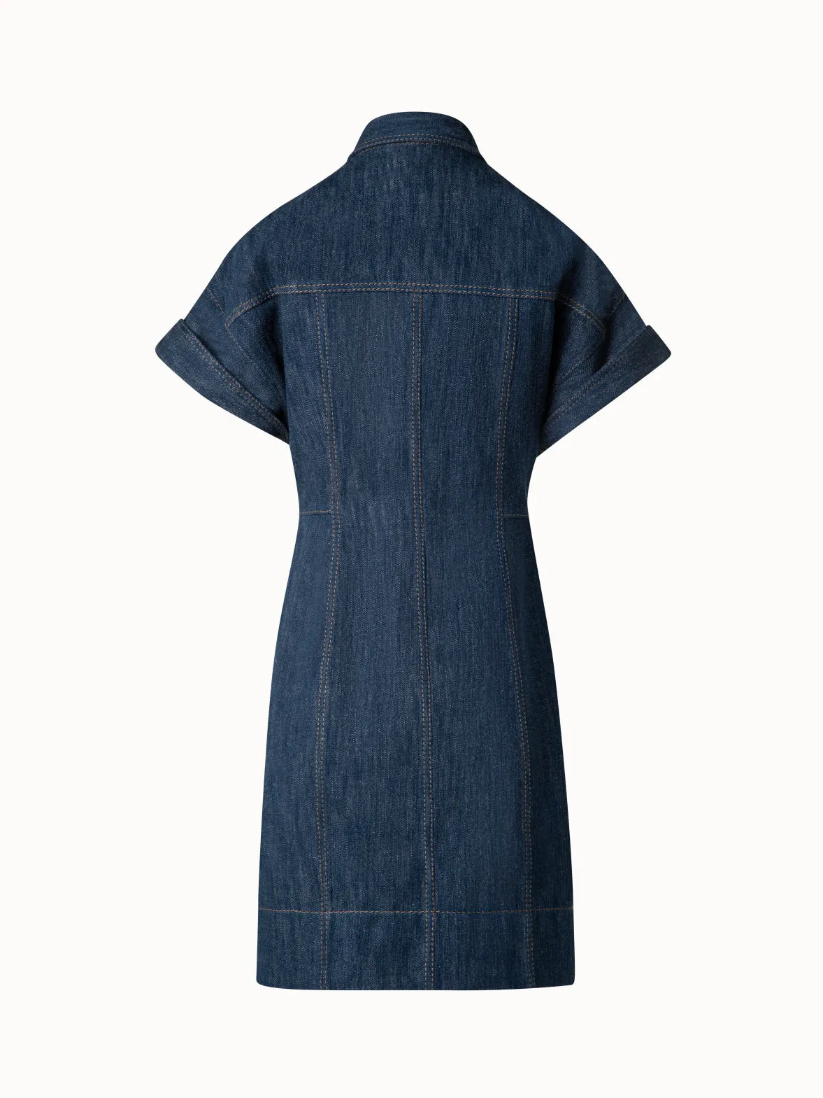 Short Denim Dress with Polo Collar