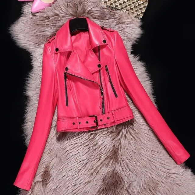 Short Genuine Leather Jacket Women