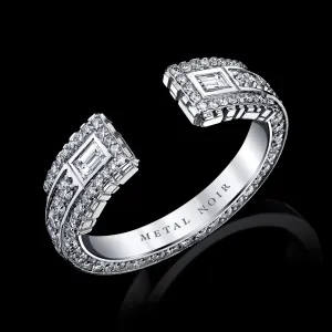 Signature Collection 18k Gold Cuff Ring with Full Diamonds   Baguettes