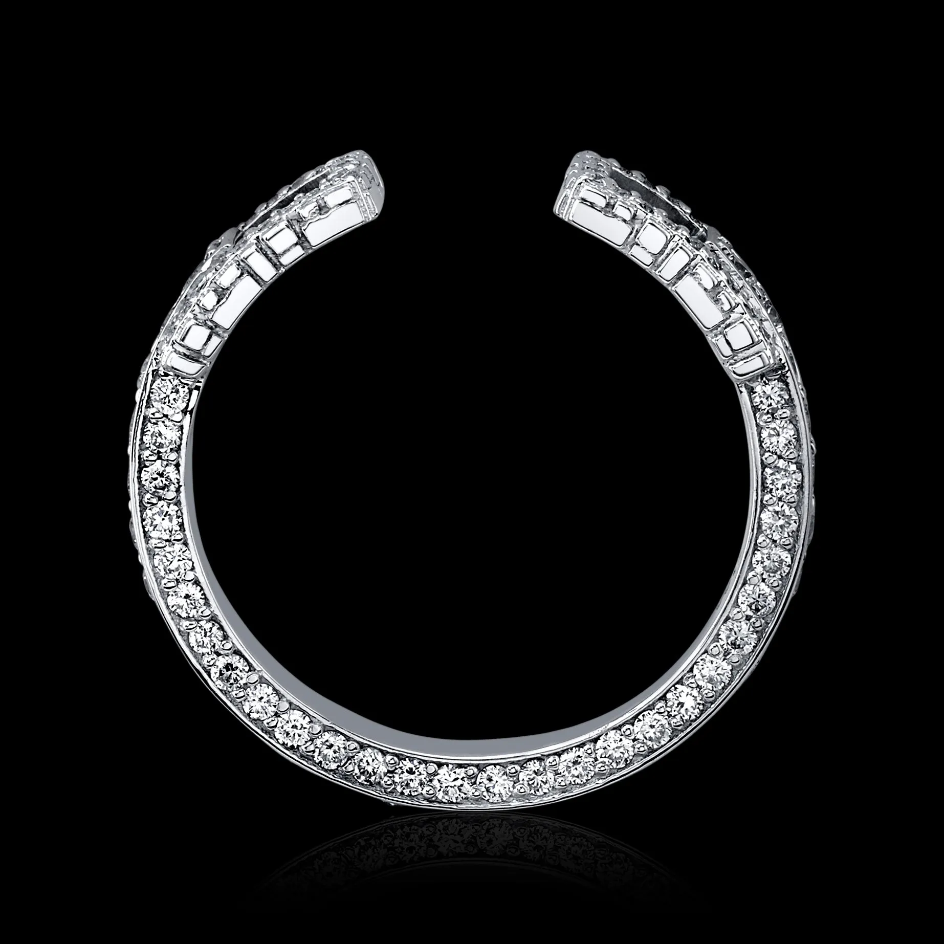 Signature Collection 18k Gold Cuff Ring with Full Diamonds   Baguettes