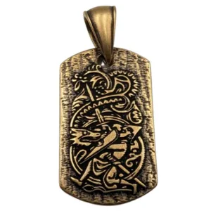 Sigurd and Fafnir Aegishjalmur bronze pendant