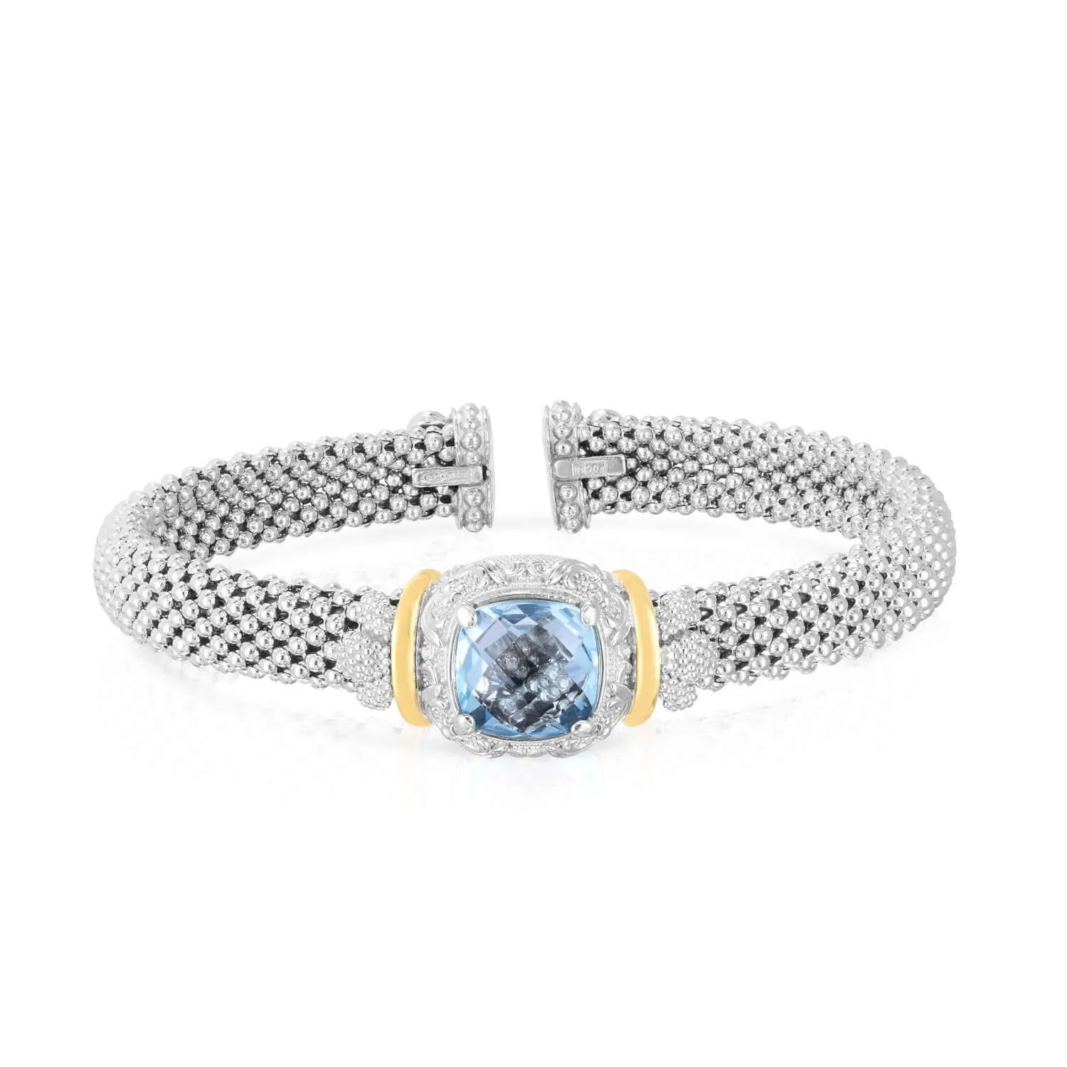 Silver & 18K Gold Cushion-Cut Blue Topaz Bracelet