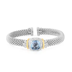 Silver & 18K Gold Cushion-Cut Blue Topaz Bracelet