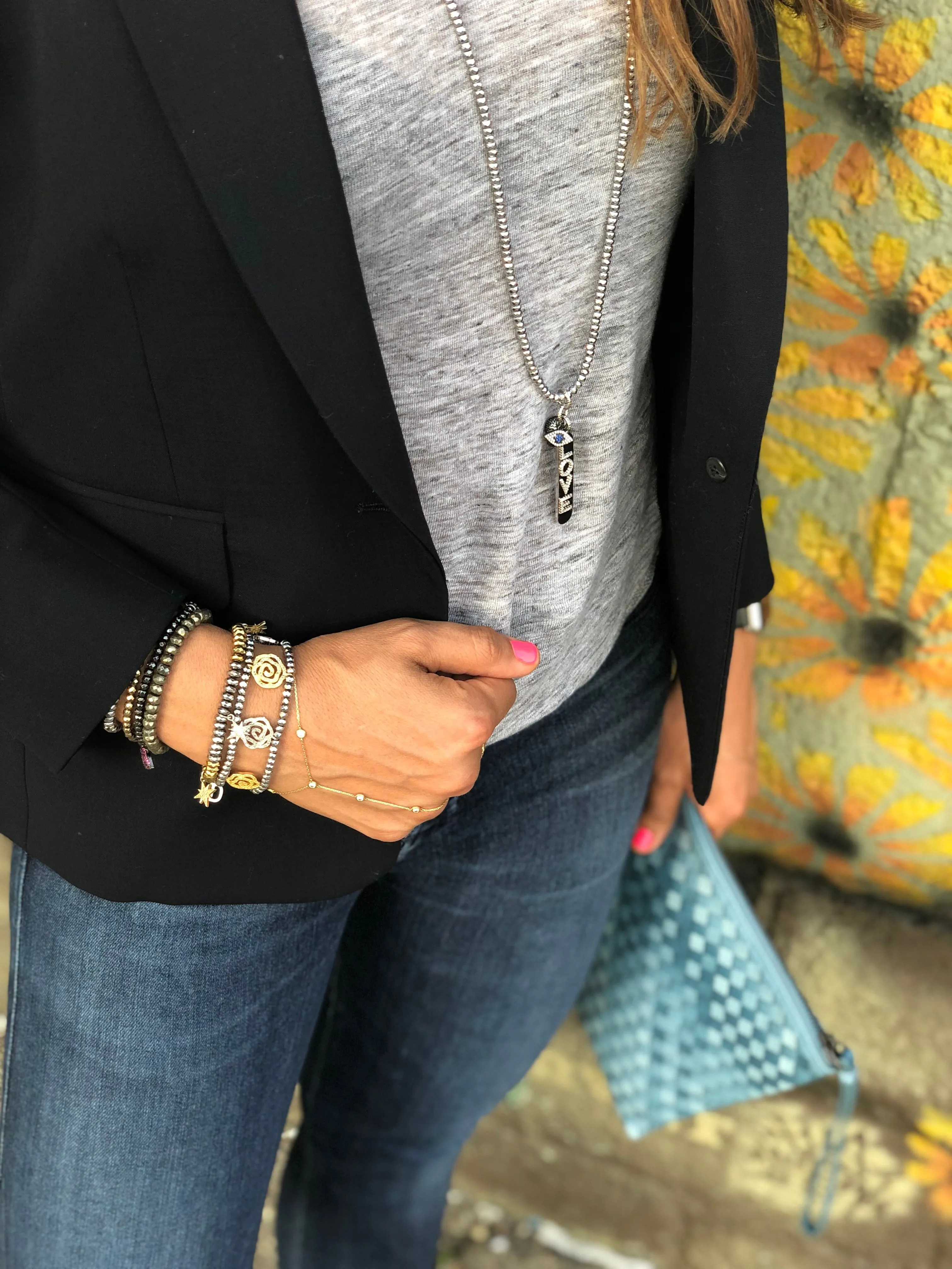 Silver & Gold Rose Charm Cuff Bracelet