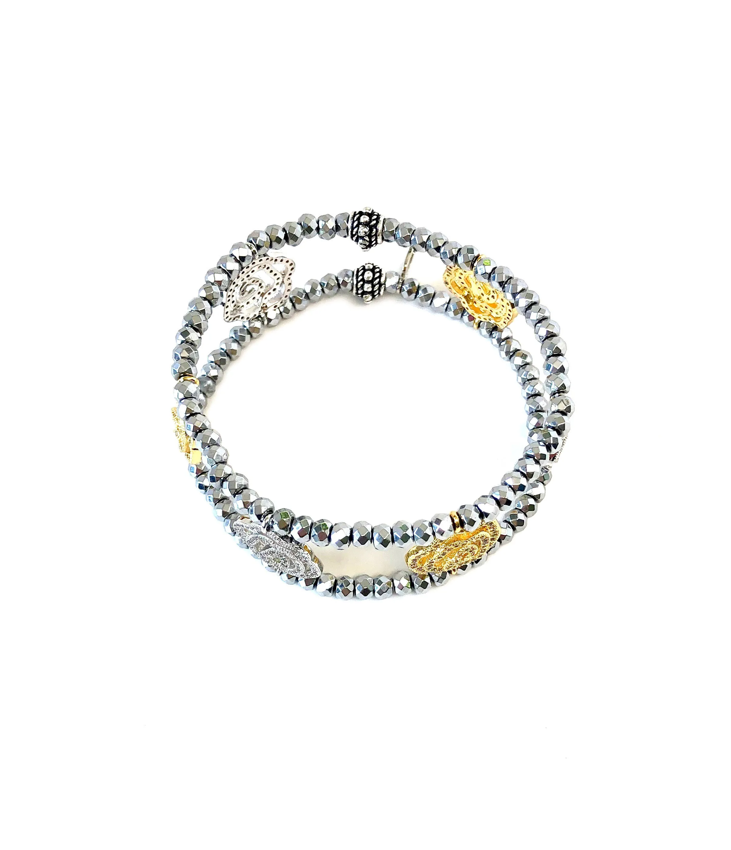 Silver & Gold Rose Charm Cuff Bracelet