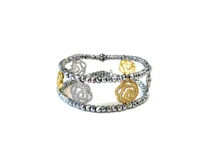 Silver & Gold Rose Charm Cuff Bracelet