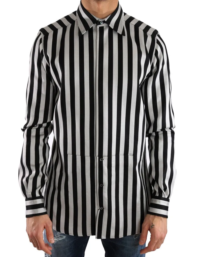 Silver Black Cotton Silk Shirt