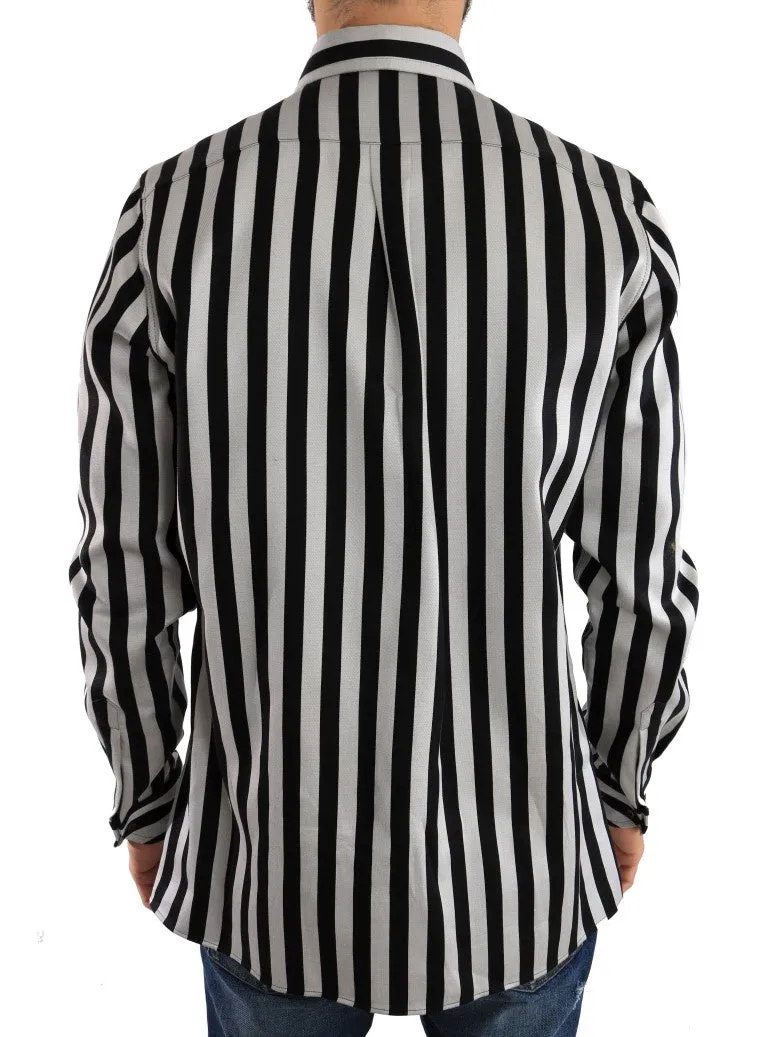 Silver Black Cotton Silk Shirt