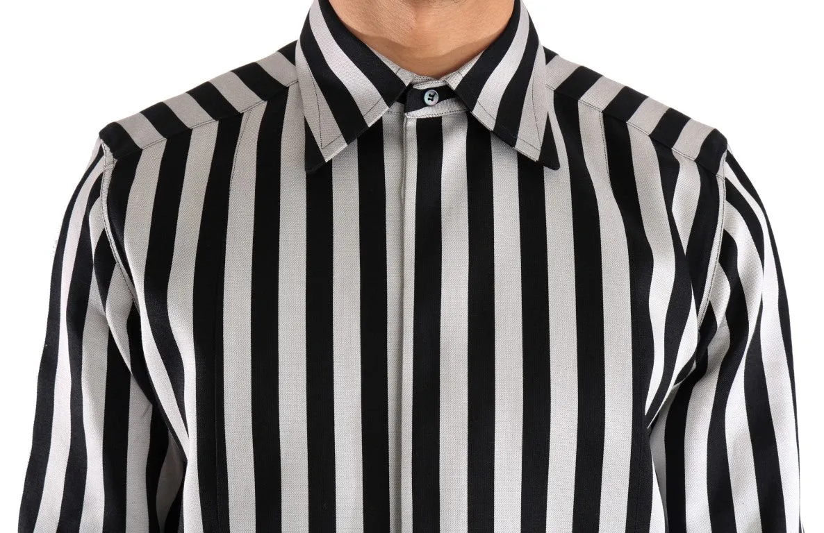 Silver Black Cotton Silk Shirt