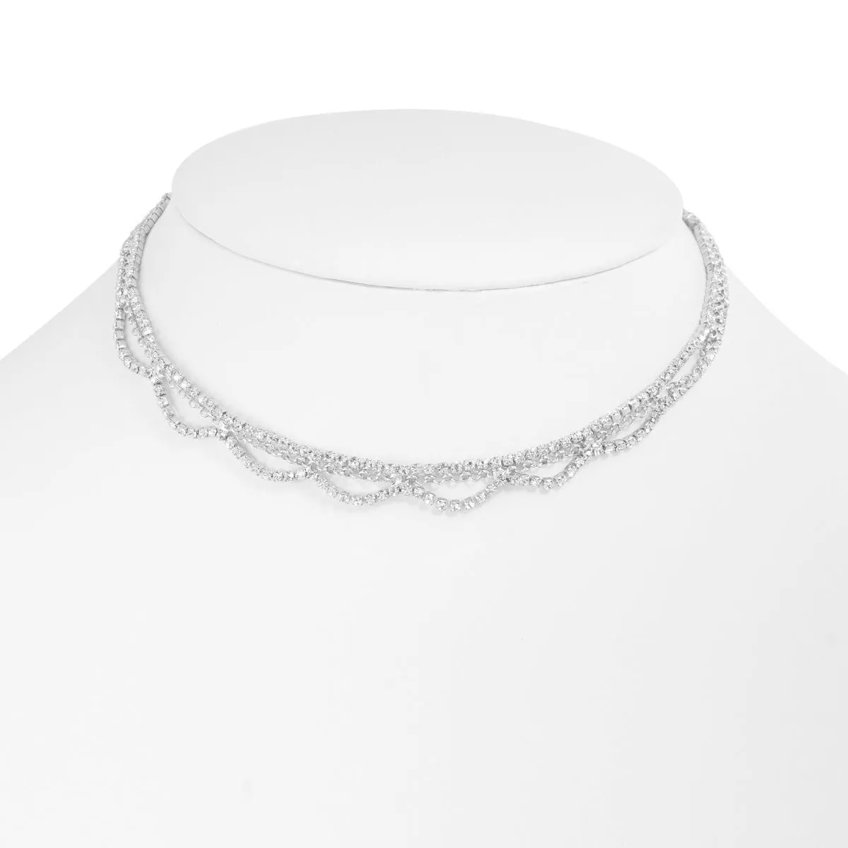SILVER CRYSTAL CHOKER  NECKLACES #SQ6041S (BA12)