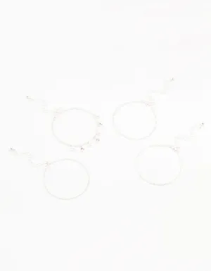 Silver Diamante Pearl Droplet Bracelets 4-Pack